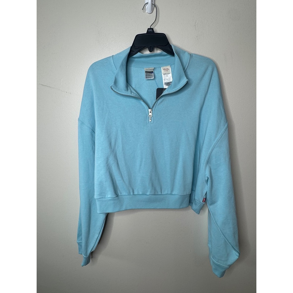 Levis Light Blue Quarter Zip Cropped Fleece Sweatshirt Standard Fit